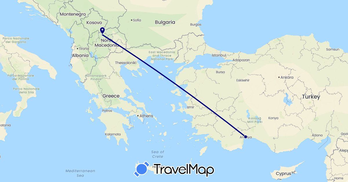 TravelMap itinerary: driving in Macedonia, Turkey (Asia, Europe)